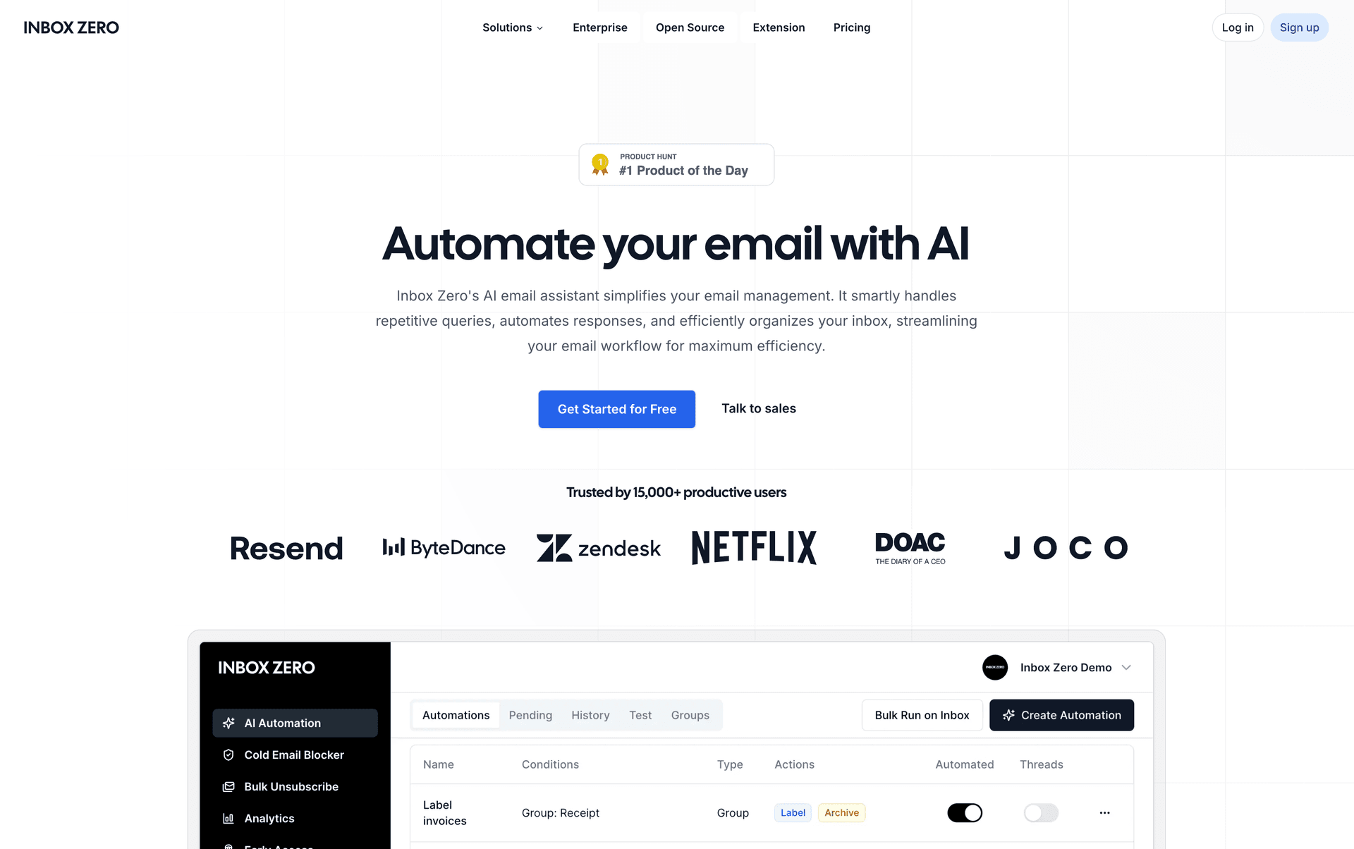 Inbox Zero AI automation interface showing intelligent email classification and automated response features